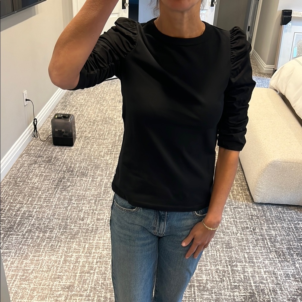 See By Chloe Black Top with Ruched Sleeves